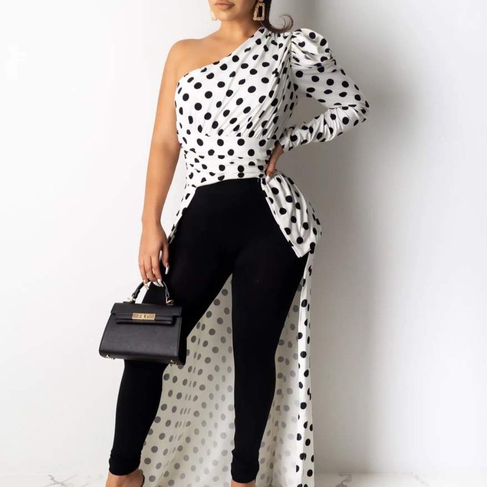 Potka Dot one shoulder- Hi Lo Top